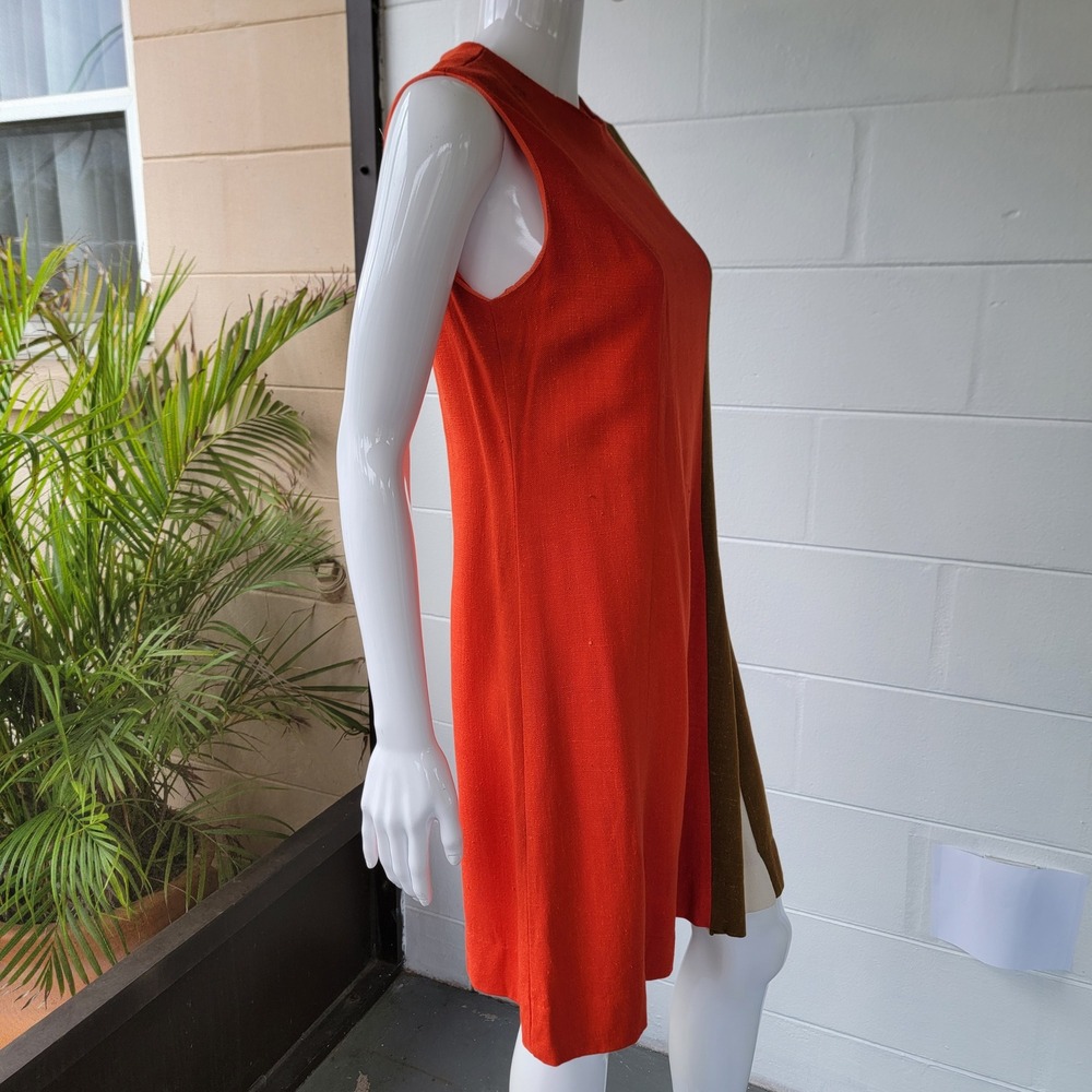 Vintage 60s Stacy Ames Dress Orange Brown Cream Women's 8 Mod Retro Shift Union - Picture 4 of 16